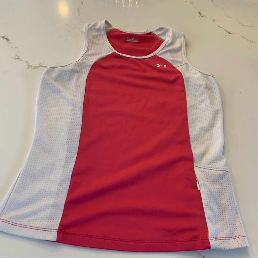 Under Armour White/Hot Pink Mesh Sided Athletic Fit Tank Top Woman’s Size Medium